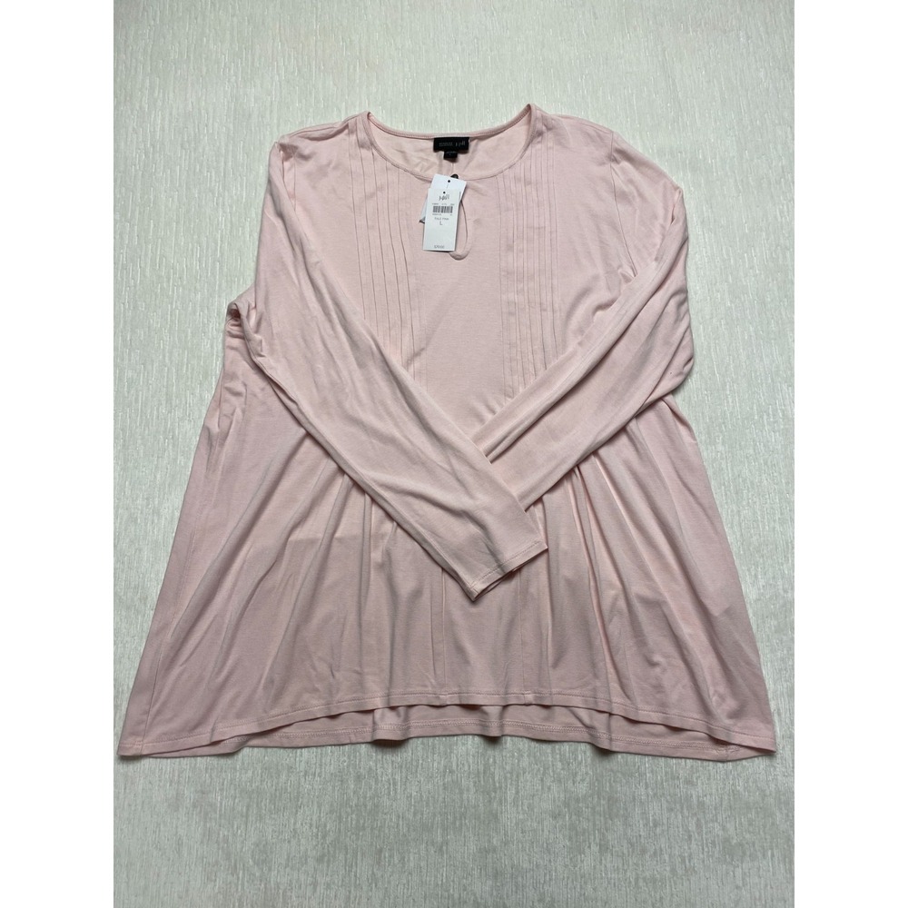 J. Jill Wearever Pintuck Tunic Top Womens Large Pale Pink Keyhole Romance Simple
